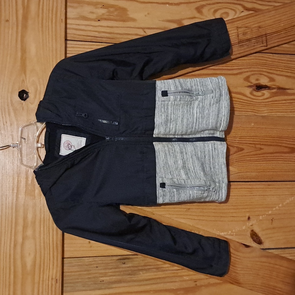 SO boys navy blue and gray full zip Hooded jacket 6x.